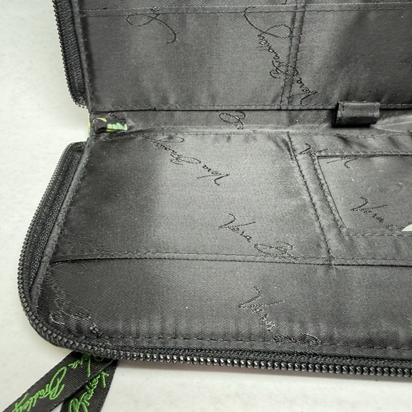 Vera Bradley Botanical Zip Around Wallet Travel Organizer Black Green Floral 8x5 - Picture 7 of 7